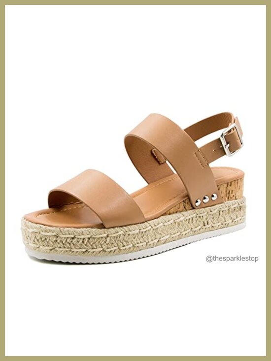 Shoes - Espadrilles Wedge Sandals Ankle Strap Buckle Open Toe Studded Platform